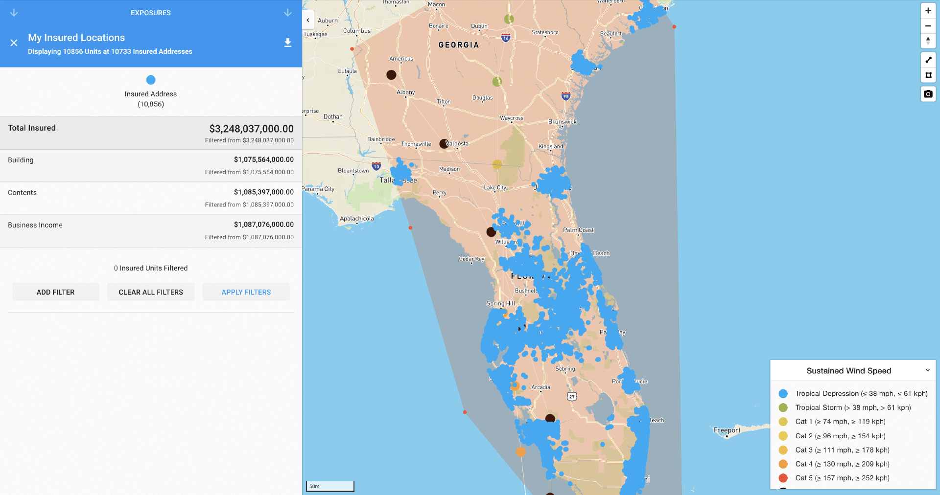 Map policy exposures hurricane risk Florida