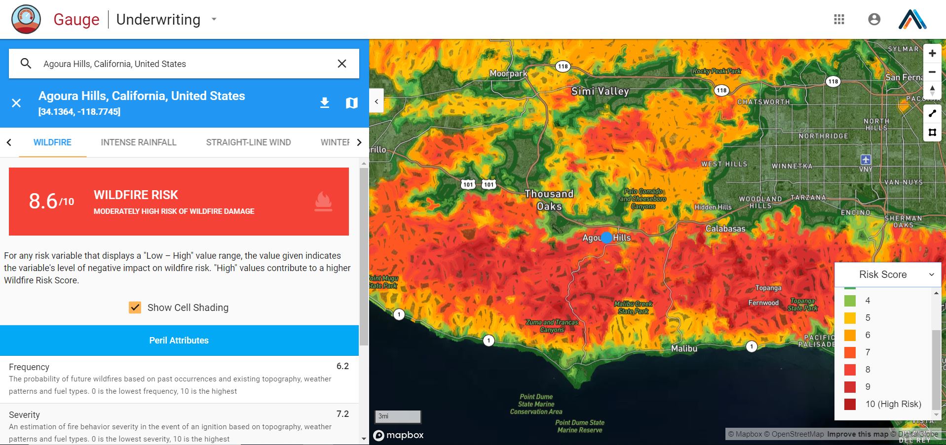 Agoura Hills CA - Gauge Wildfire Risk Map - Athenium Analytics