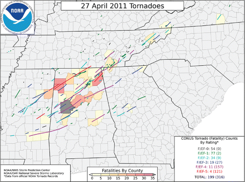 Tornado paths 27 April 2011