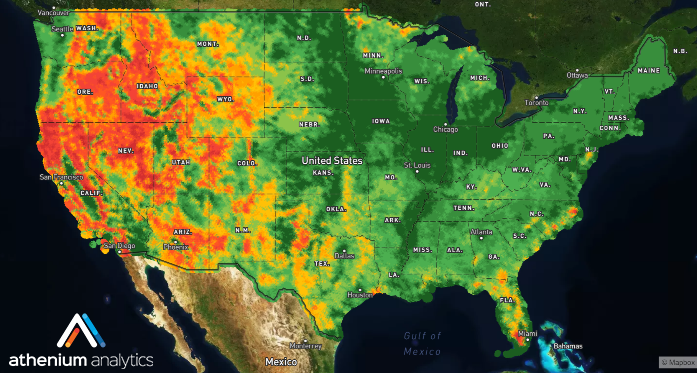 Previous version of U.S. wildfire risk map | Athenium Analytics